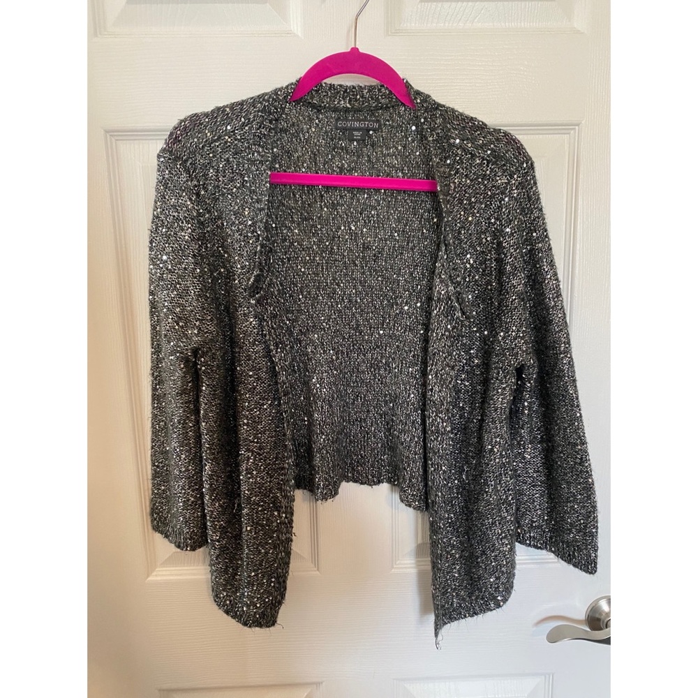 Gray and Silver Sequins 3/4 Sleeve XL Cardigan